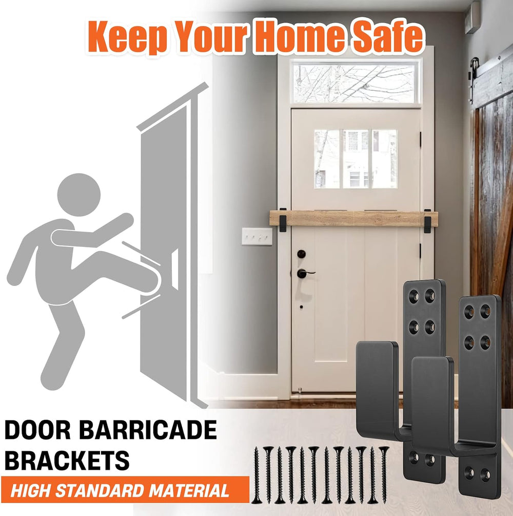 2x4 Door Barricade Brackets, Heavy Duty 4pcs, Black