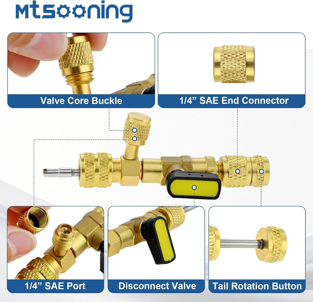 R12 R22 R410A Valve Core Remover Installer Kit,3PCS 45°Ball Valve Adapter