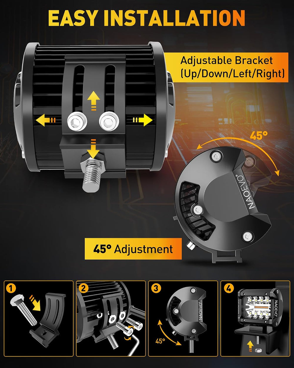 NAOEVO 4 Inch LED Pod Lights, 6-Mode LED Strobe Lights with 2-Lead Harness