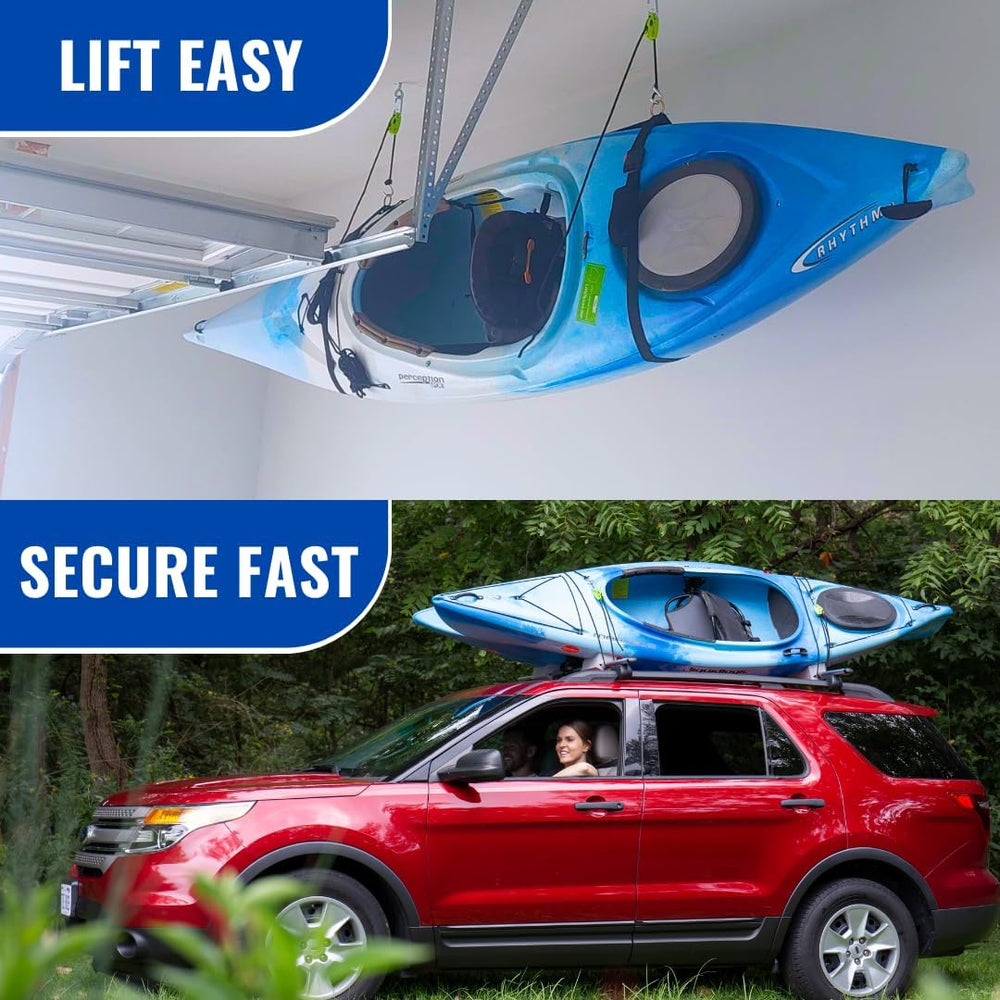 Tie Boss Kayak Hanger, Kayak Hoist & Overhead Garage Ceiling Storage System