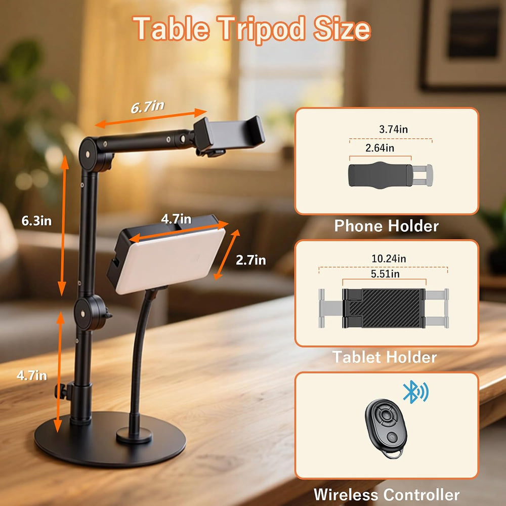Overhead Phone Mount, 360° Adjustable Height & Position,Selfie Lights