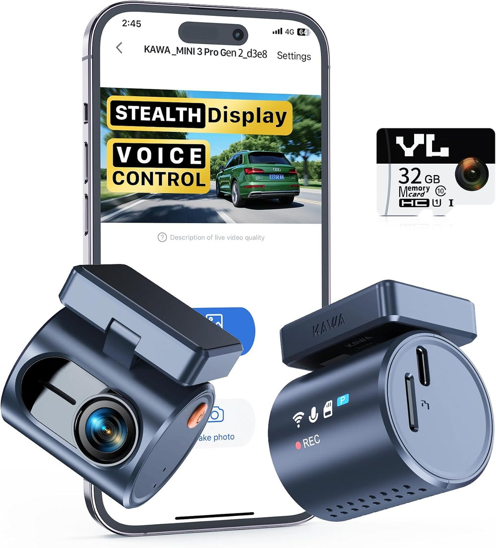 KAWA 2K Dash Cam, Stealth Display & Voice Control & WiFi Car Camera