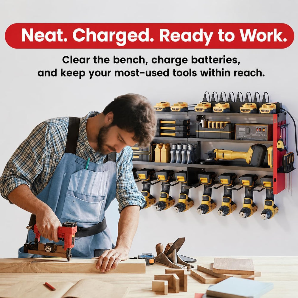 Power Tool Organizer Wall Mount with Power Strip, 4 Layers