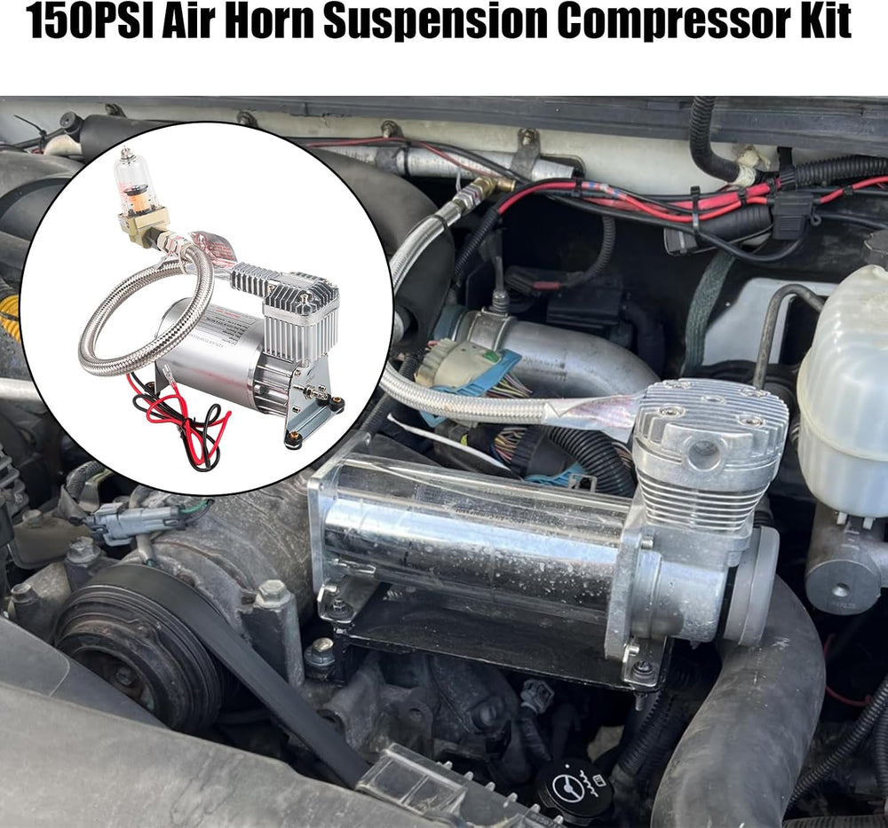 12V 150PSI Air Horn Suspension Compressor Kit 3/8 NPT Silver