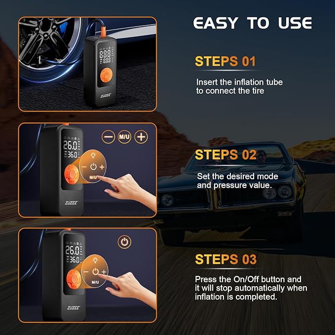 Tire Inflator Portable Air Compressor, 4X Faster Inflation & High-Capacity