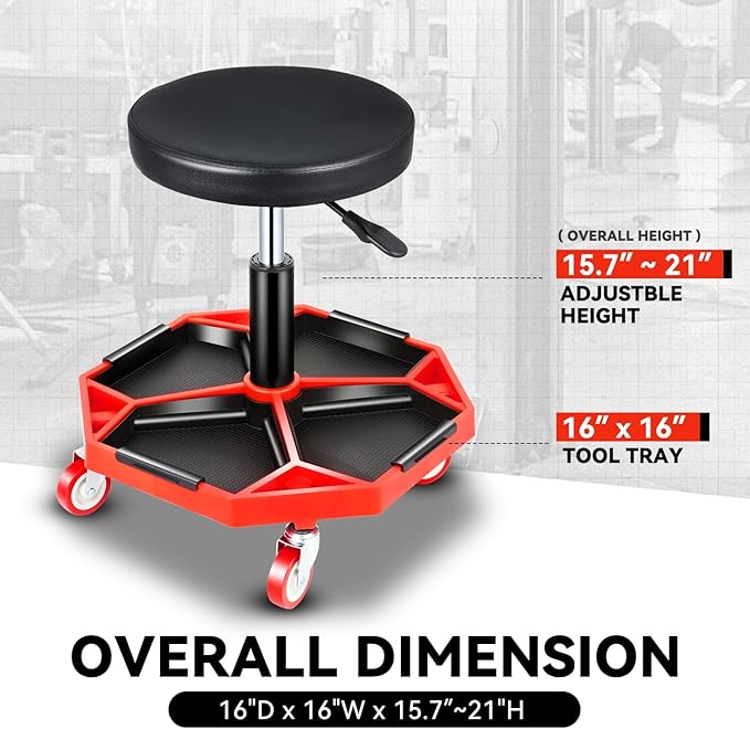 Auto Dynasty Mechanic Stool, Adjustable Rolling Pneumatic Creeper Garage Shop