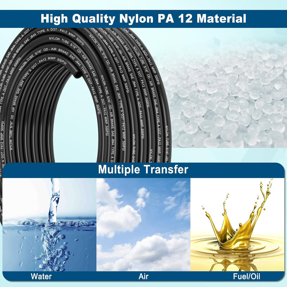 5/16" DOT Air Line, 100FT SAE J844 PA12 Nylon Air Tubing with Cutter