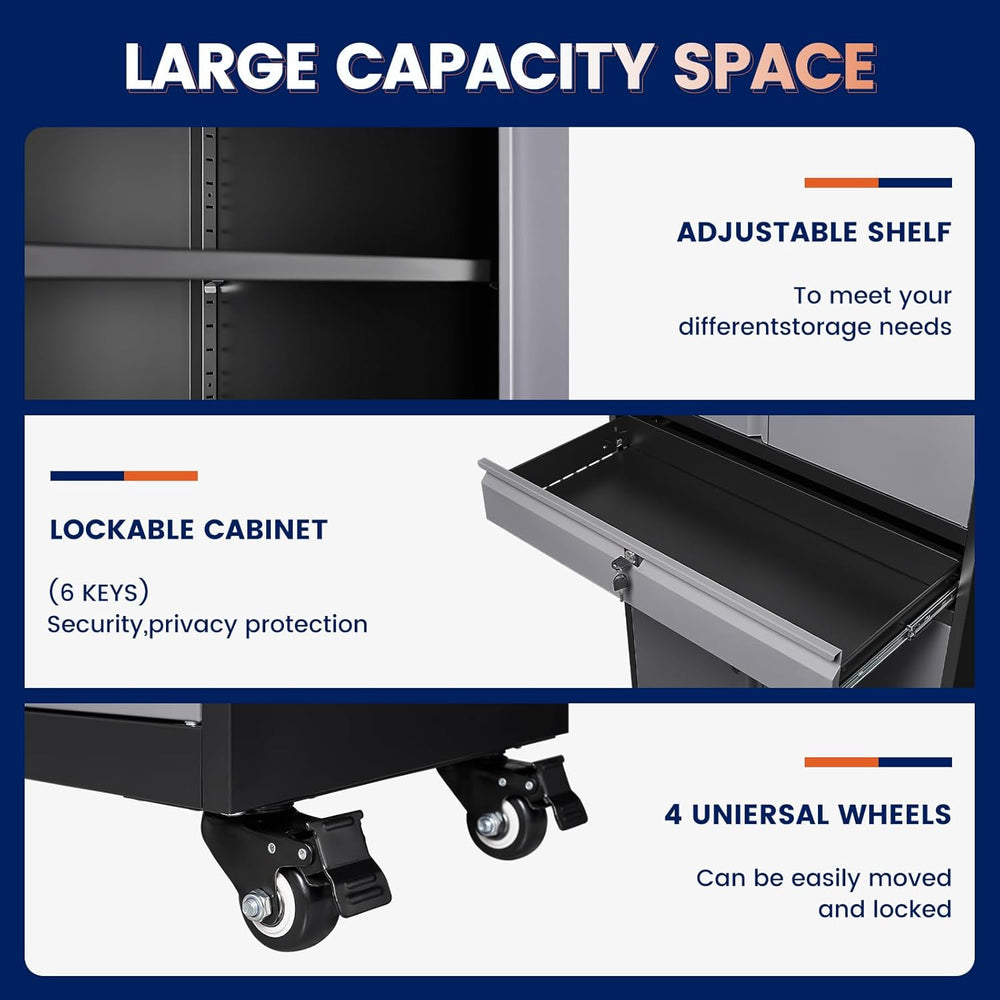 Metal Garage Storage Cabinet with Locking Doors and Adjustable Shelves, -73&q...