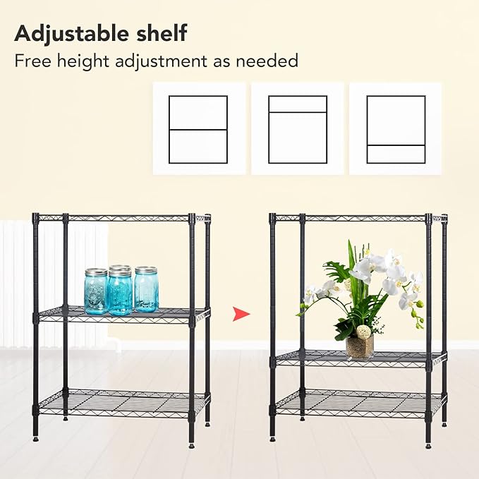 BestOffice 3-Shelf Adjustable Metal Storage Shelves Wire Shelving Unit