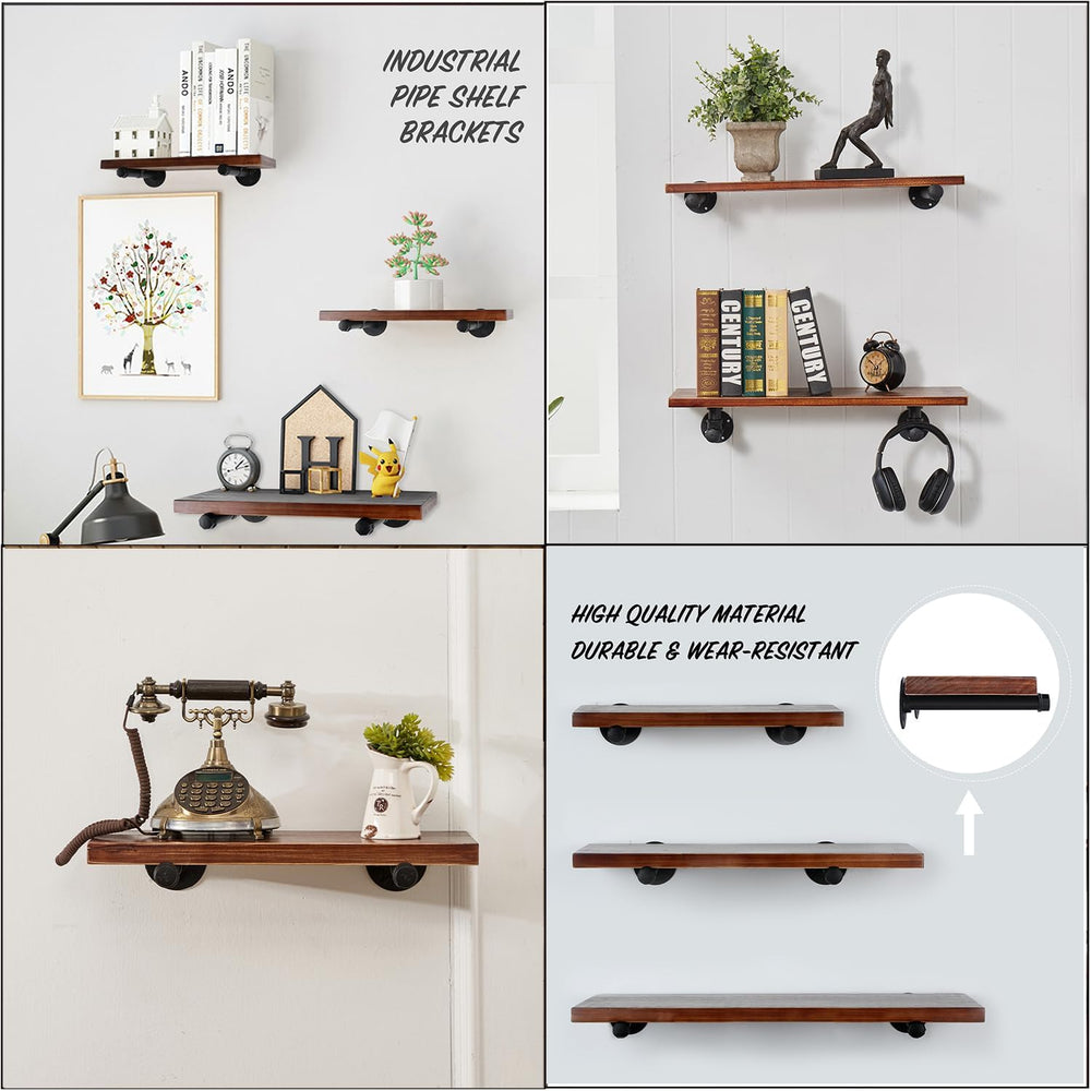 10 Inch Industrial Pipe Shelf Brackets Set of 8, Black Wall Shelving