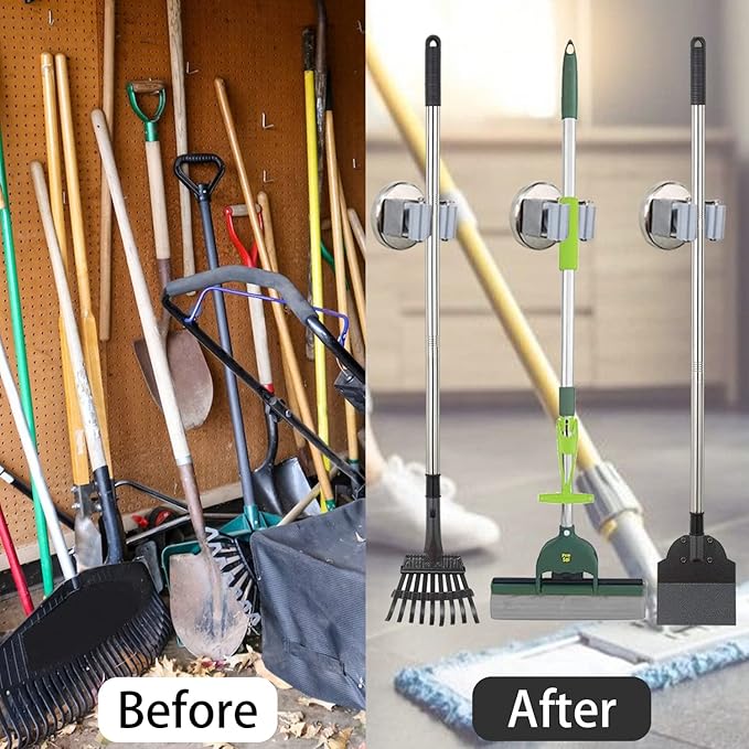 MUTUACTOR Magnetic Broom Holders, No Drilling Magnetic Hooks Broom Mop Bracke...