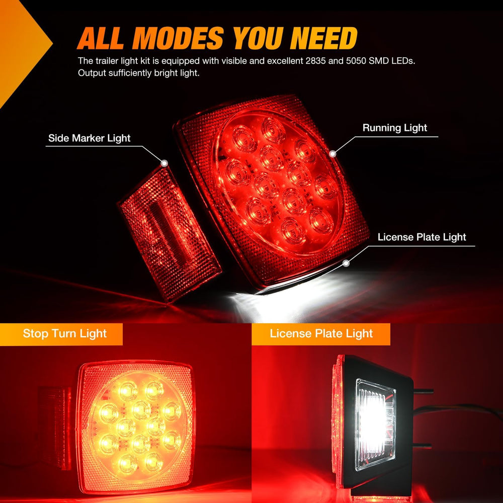 Nilight Square LED Trailer Light Kit 2PCS Stop Turn Tail Side Marker Light