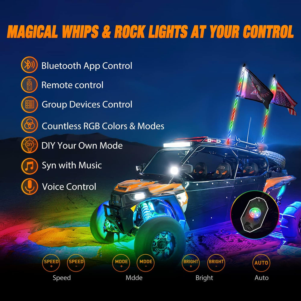 Nilight 2PCS 3FT RGB LED Whip Light and 4 PCS Rock Lights Combo Kit