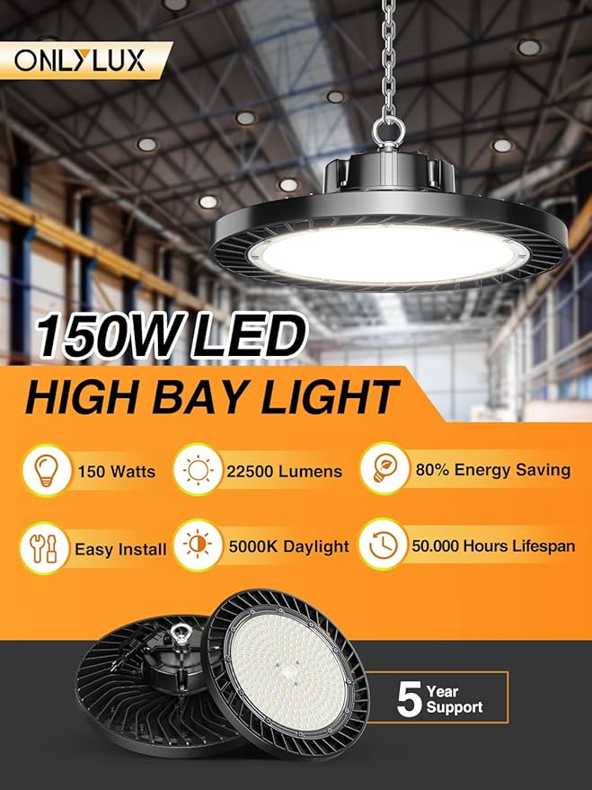 UFO LED High Bay Lights 5000K 150W 6 Pack, Led Shop Lights Commercial Bay