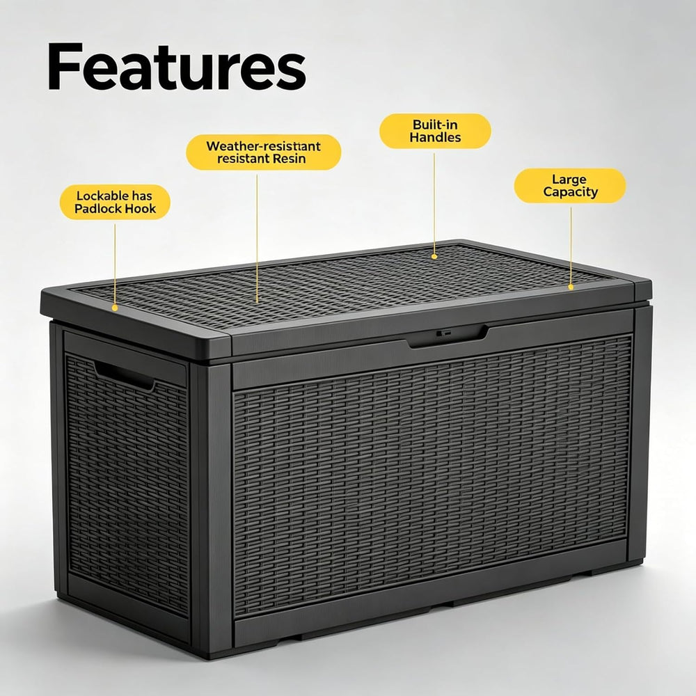 140 Gal Outdoor Storage Box Waterproof Lockable,Deck Box,Gas Lift,Black