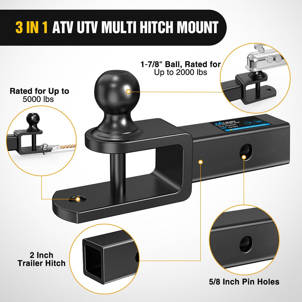 Nilight 3 in 1 ATV UTV Multi Hitch Mount with 2 Inch Receiver 1-7/8 inch Ball...