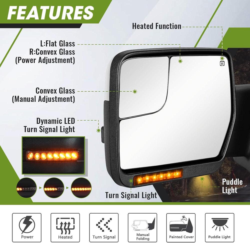Side Mirrors for 2004-2014 Ford F-150 with Dynamic Turn Signal Puddle Light H...