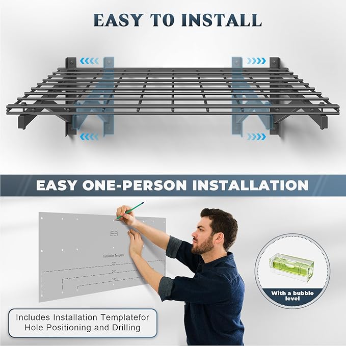 4 Pack Heavy Duty Garage Wall Shelving Set, Wall Mounted Garage Shelves 1000lbs
