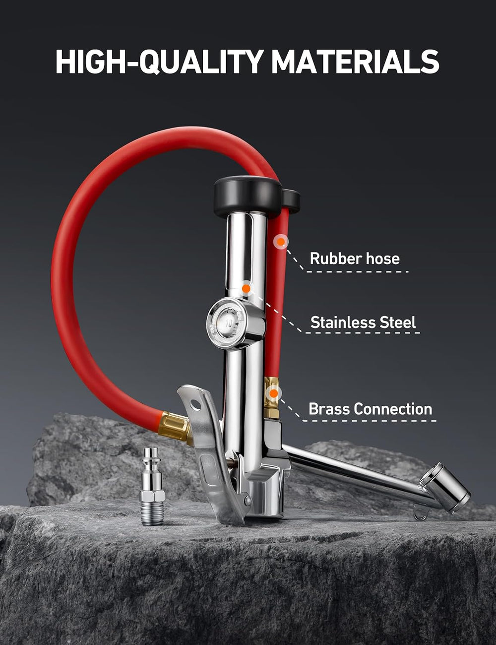 AstroAI 25.6'' Heavy-Duty Tire Pressure Gauge with Inflator