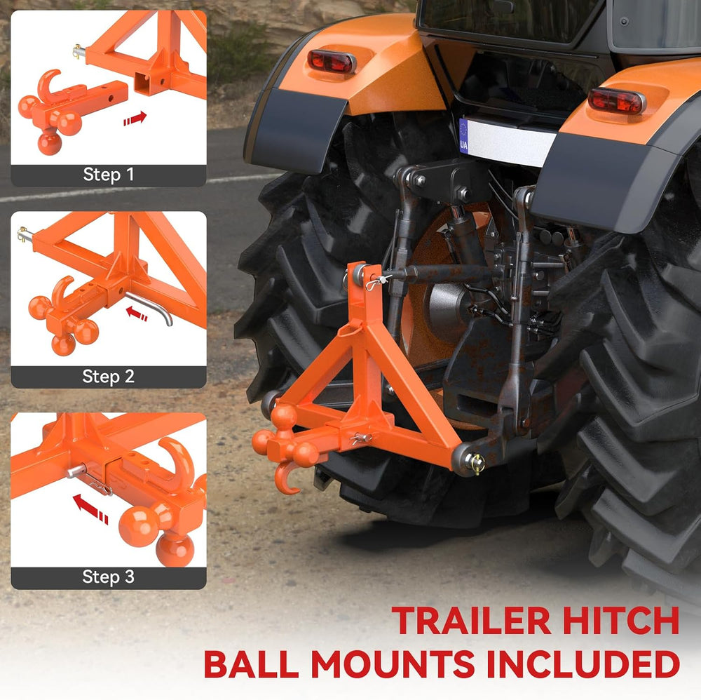 3 Point 2" Trailer Hitch Receiver and Towing Ball Hitch with Hook for Cat.1