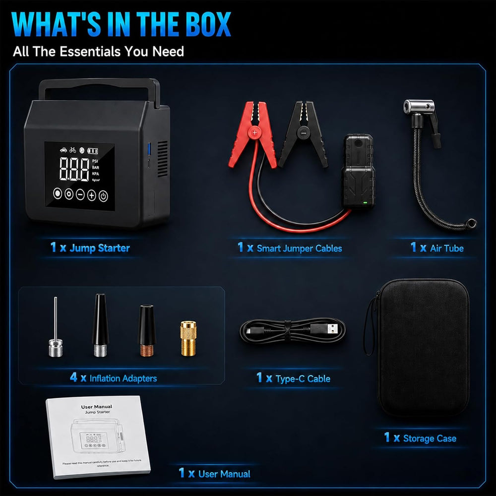 4000A Portable Jump Starter, Car Battery Jump Starter with Air Compressor