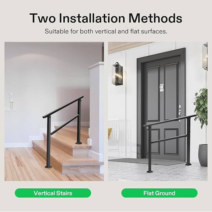 VIVOSUN 2-Pack Outdoor Handrail, 3 Step Stair Handrail, Wrought Mattle Iron