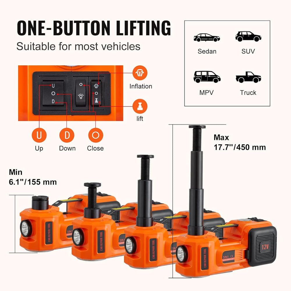 VEVOR Electric Car Jack 5 Ton with Electric Impact Wrench & Inflator Pump