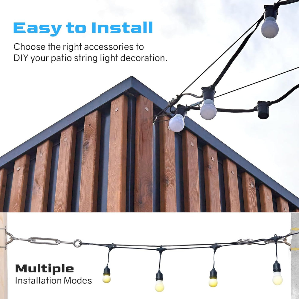NEREUS String Light Hanging Kit with 164FT Black Vinyl Coated Wire Rope