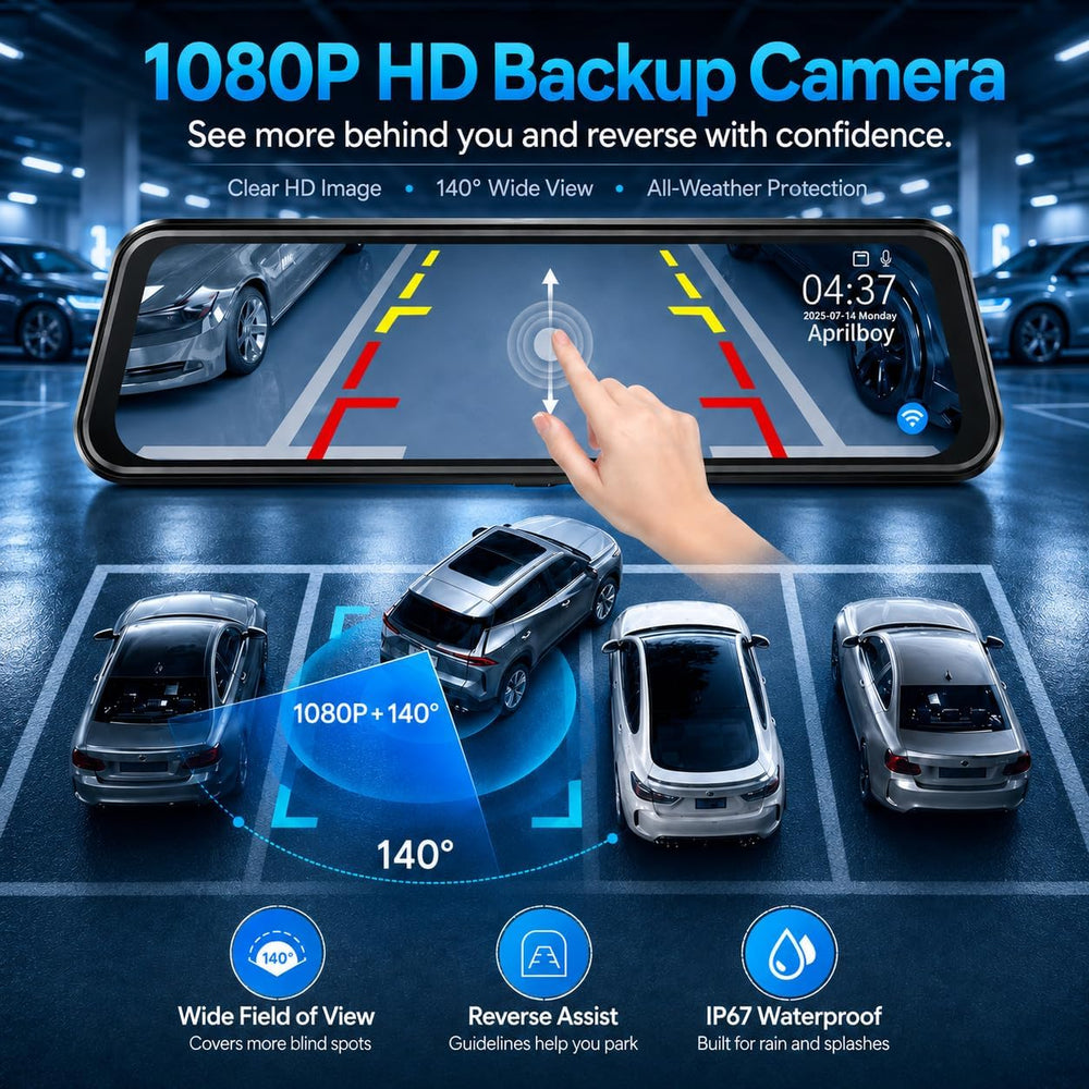 4K Mirror Dual Dash Cam for Cars, Dashcam Rearview with Night Vision WiFi