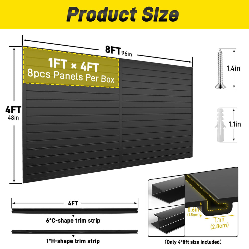 Avalution Slat Wall Paneling,4x8 ft Garage Slat Wall Storage Systems,Black