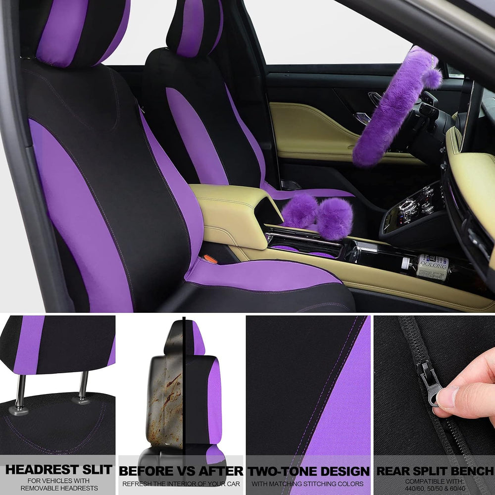 Woanger 47 Car Seat Cover Full Set Car Accessories for Women, Purple Black