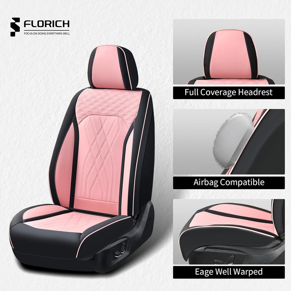 Leather Cars Seat Covers Full Set Pink Car Seat Covers Front and Rear Seat Co...