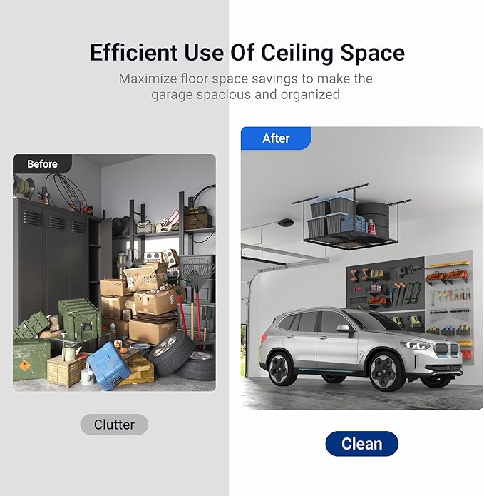 FLEXIMOUNTS 4x4 Overhead Garage Storage Rack, Adjustable Organization System