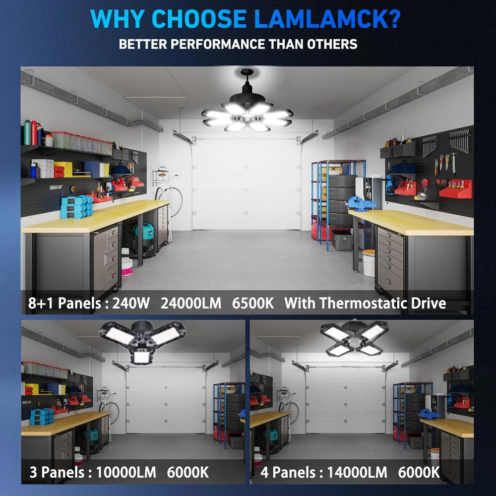 Garage Light 6 Pack - 240W 24000LM 6500K Garage Lights Ceiling LED with 8+1 D...