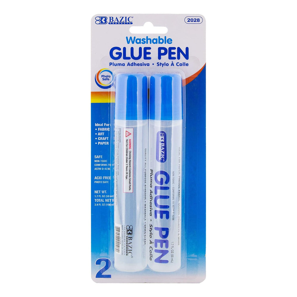 BAZIC Products Clear Glue Pen, 1.7 Fl Oz, Acid-Free, 2 Count, 24-Box