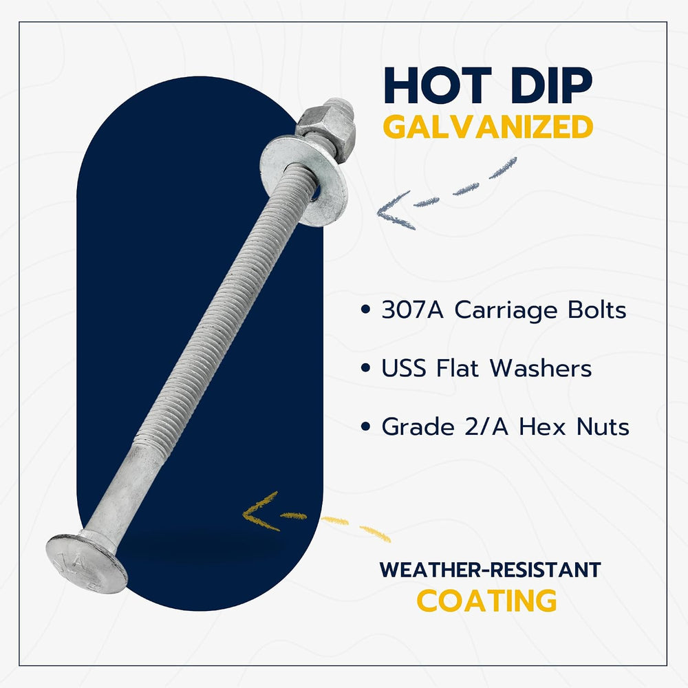 3/8" x 8" (50 Pack) Galvanized Carriage Bolt Kit, Grade 307A, Hot D...