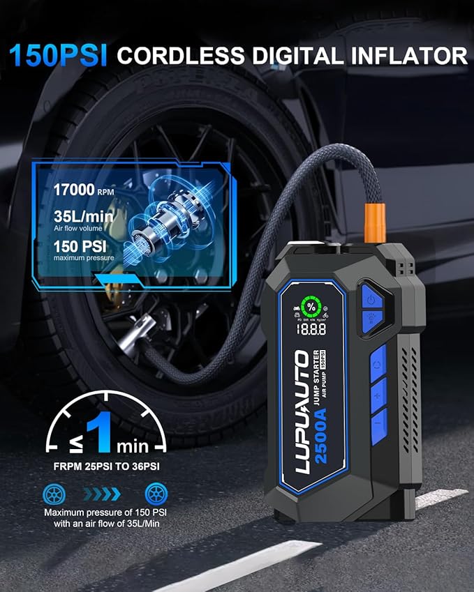 2500A Portable Jump Starter, Car Battery Jump Starter