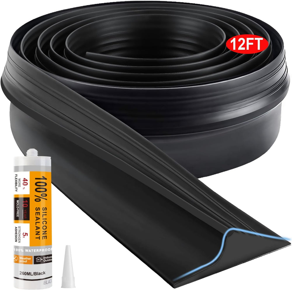 Jin&Bao Black Garage Door Threshold Seal 12FT Rubber Strip & 1 Adhesive