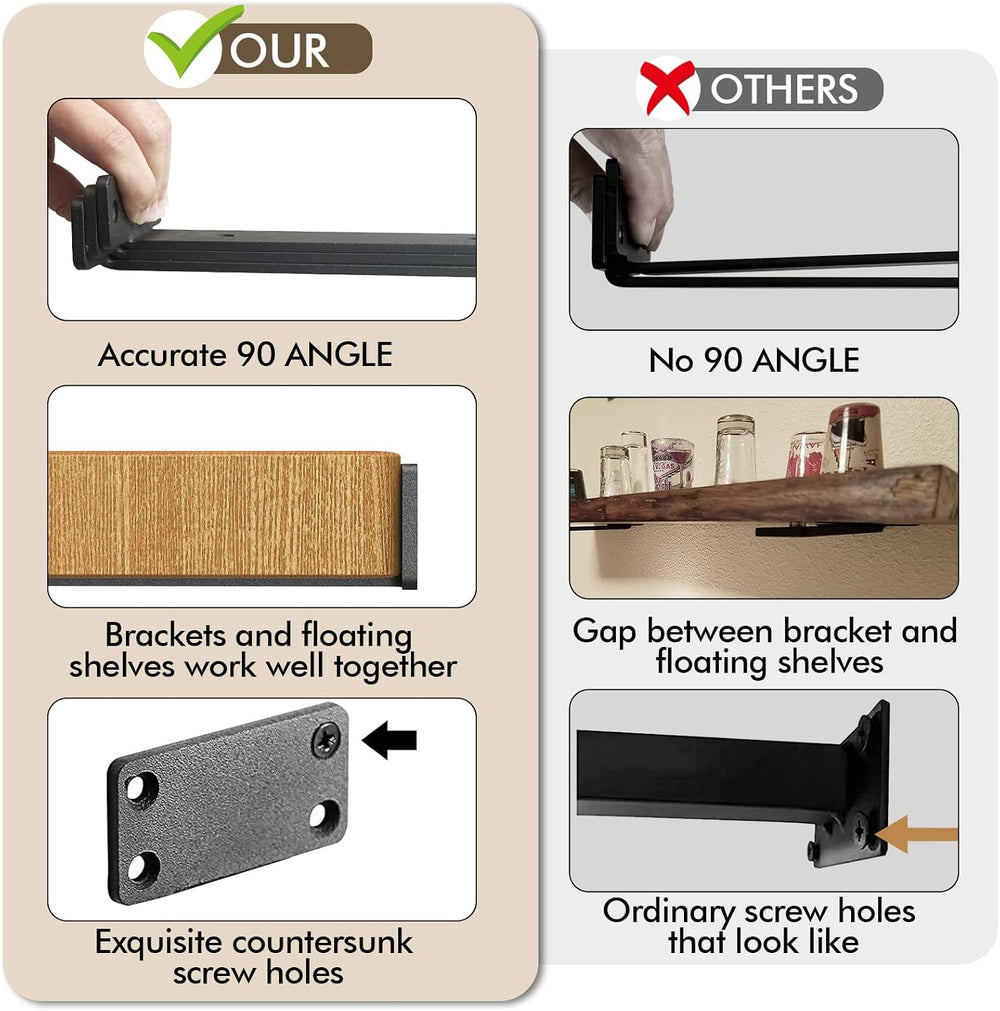 4 Pack Heavy Duty Metal Shelf Brackets 10 inch Long,Black