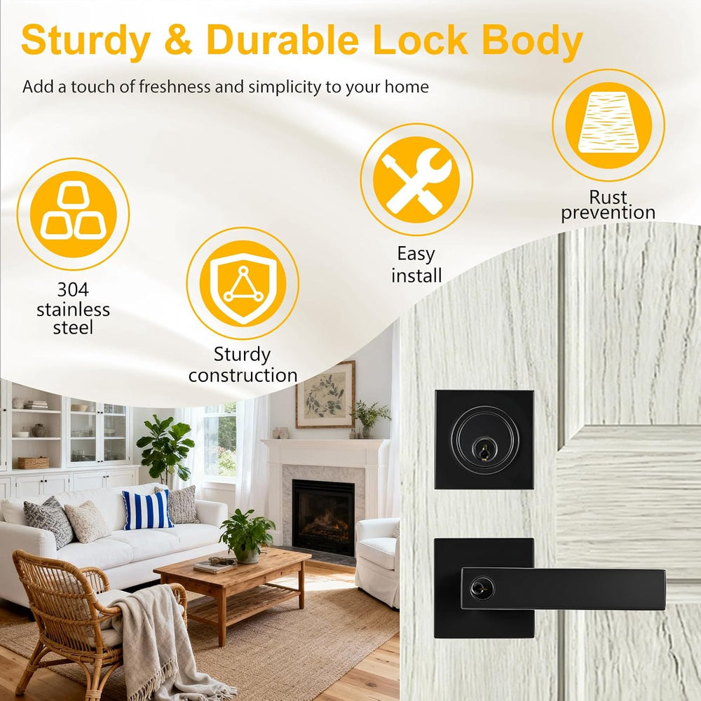 Exterior Door Lock Set with Deadbolt, Keyed Alike Door Handle with Lock, Heav...