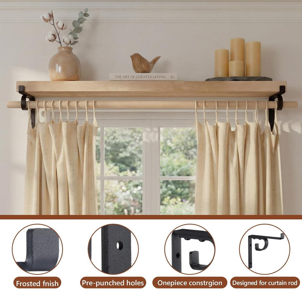 Hicarer 2 Pcs Single Shelf Brackets with Curtain Rod Holder, 6 Inch