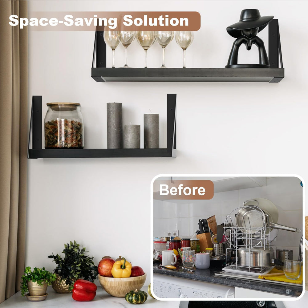 SOGAL Heavy Duty Shelf Bracket 8 Inch Black Triangle L Bracket 4 Pack