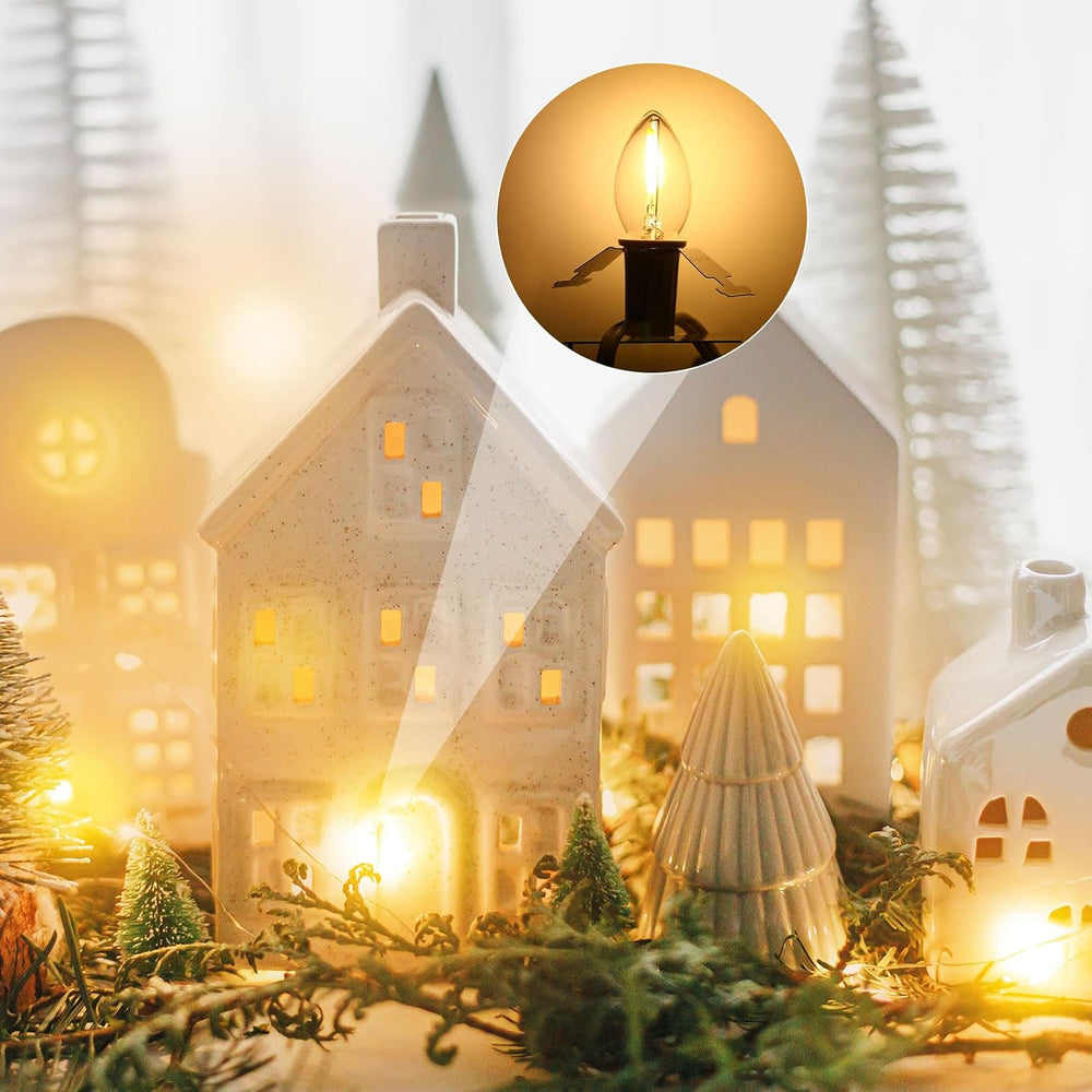 Enhon 30 Pack Christmas Village Blow Mold Light Cord Bulk with C7 LED Bulb