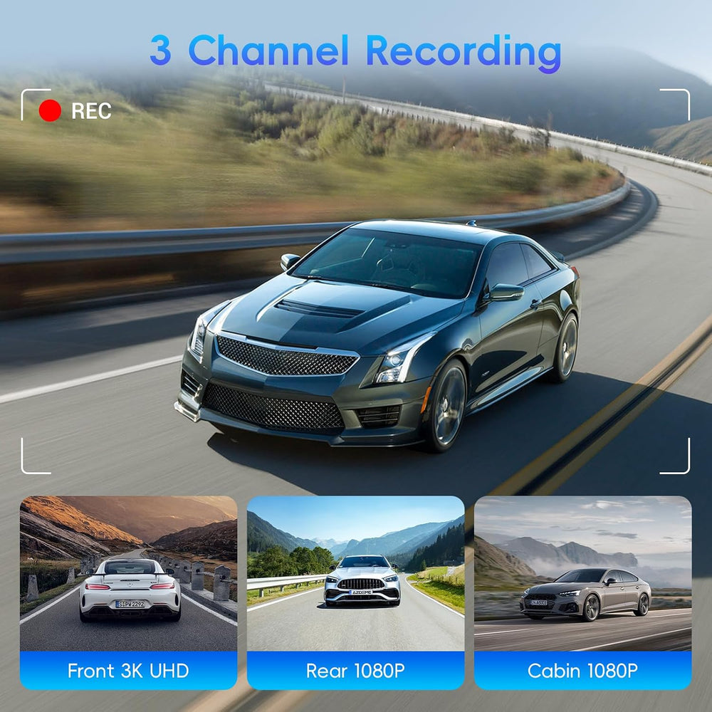 3 Channel Rear View Mirror Camera, Mirror Dash Cam Front Rear and Inside