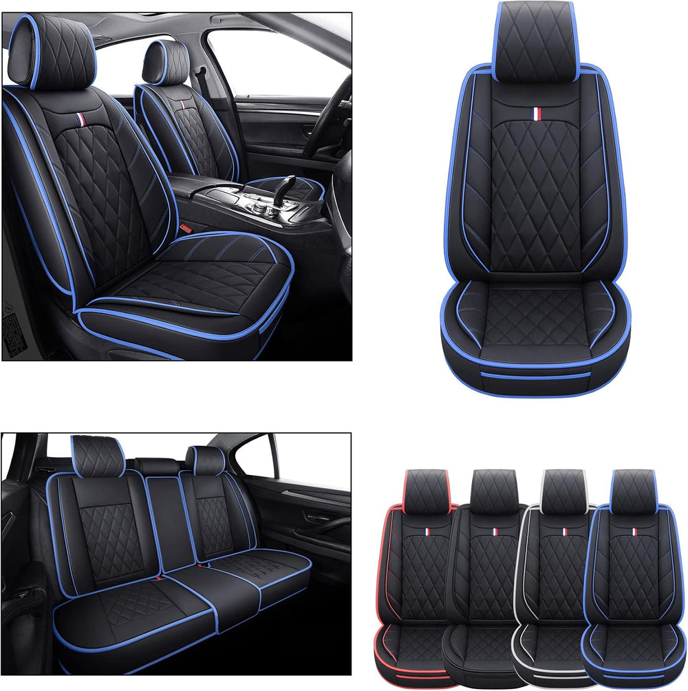 Car Seat Covers Full Set Waterproof Leather, Black-Blue