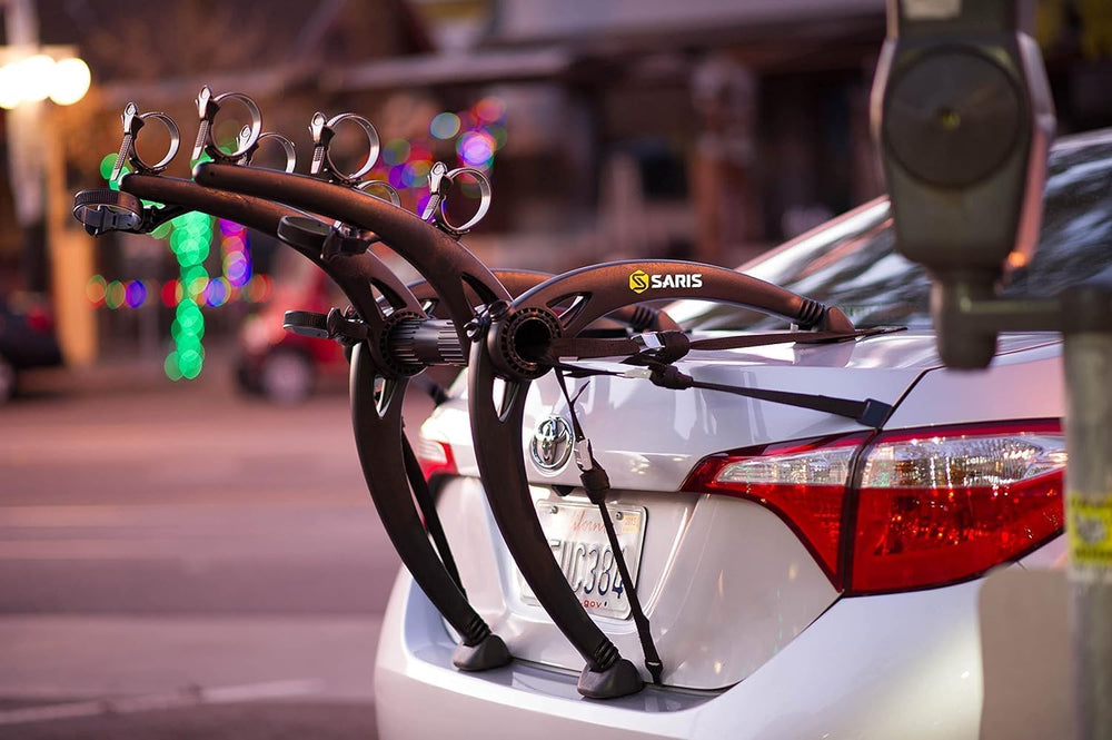 Saris Bones Car Trunk Bicycle Rack Carrier, Mounts 3 Bikes, Anti-Sway Straps
