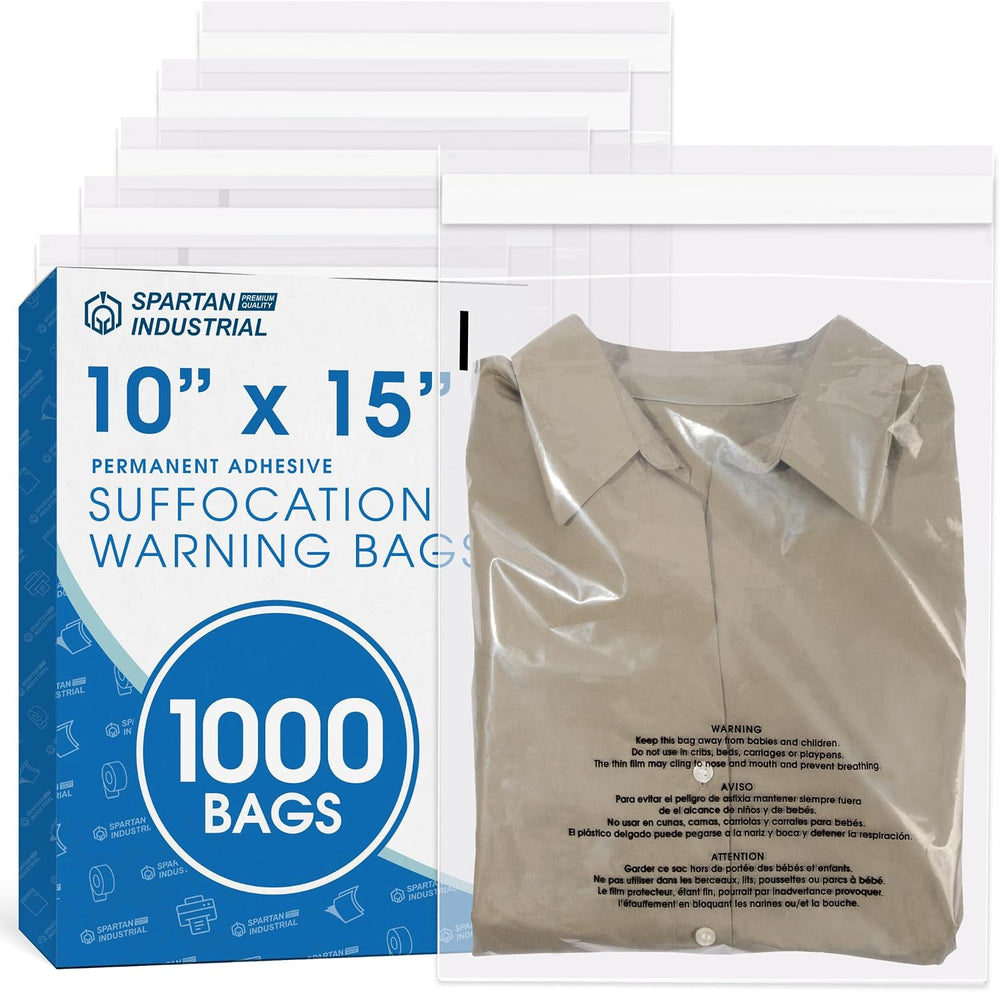 10" X 15" (1000 Count) Self Seal Clear Poly Bags with Suffocation W...