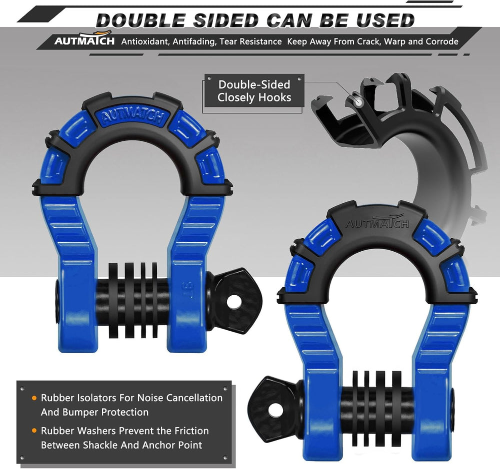 AUTMATCH 3/4" Mega D Ring Shackles (2-Pack) - 68,000 lbs Break Strength