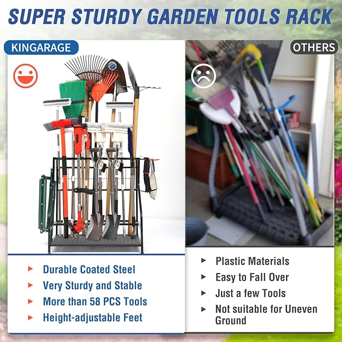 Garden Tool Organizer for Garage, Garden Tool Rack, Yard Tool Holder for Garage