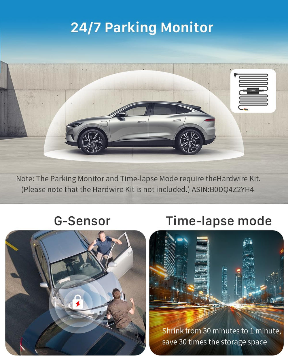 KAWA 2K Dash Cam, Stealth Display & Voice Control & WiFi Car Camera